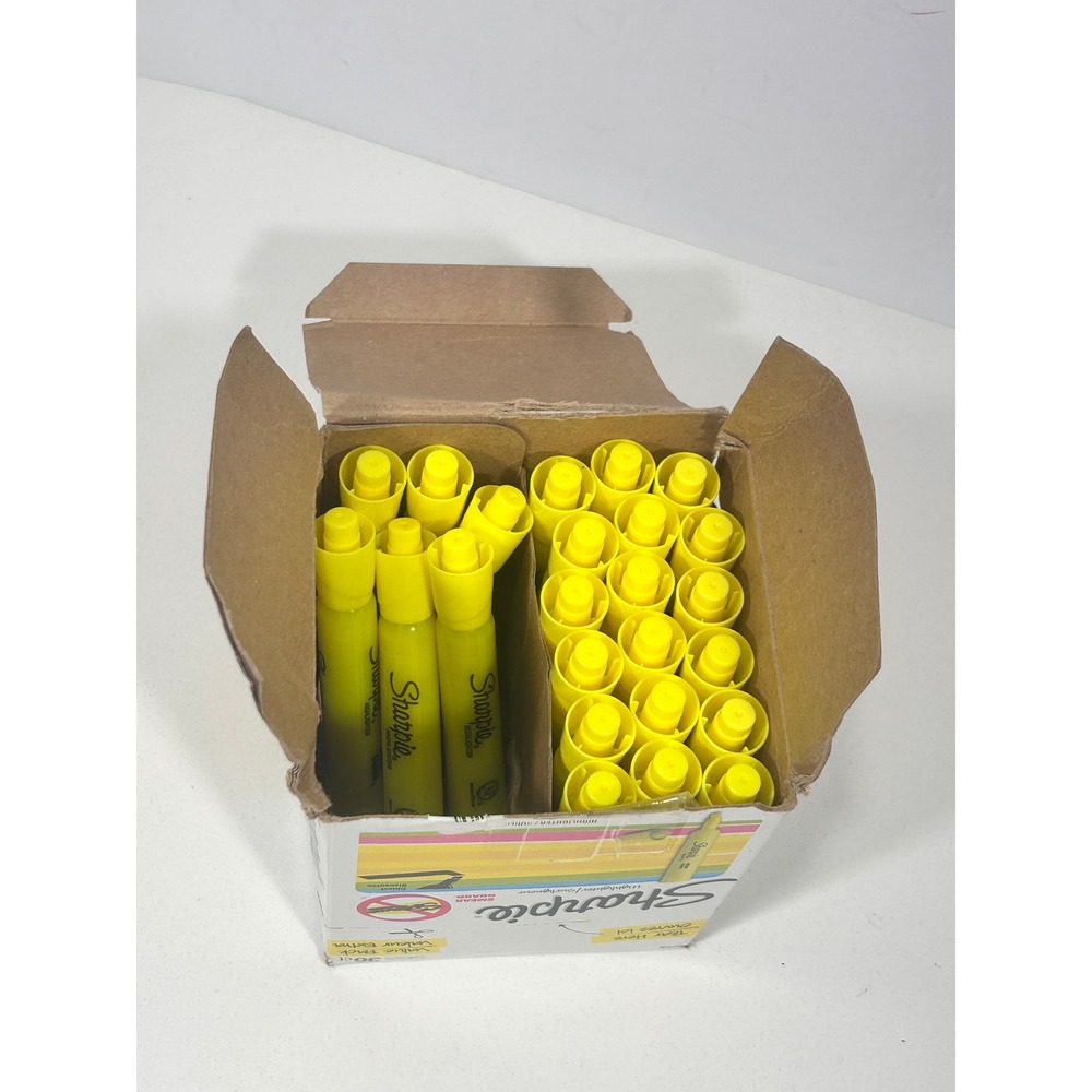Sharpie Tank Highlighters Fluorescent Yellow Chisel Tip Smear Guard 24ct total